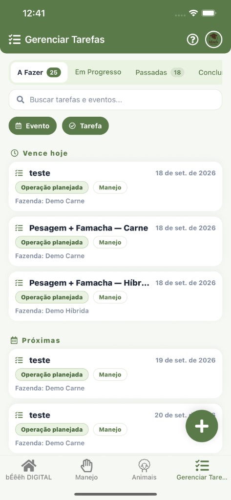 bÉêêh Produtor (Farm) — gerenciar tarefas e eventos do dia
