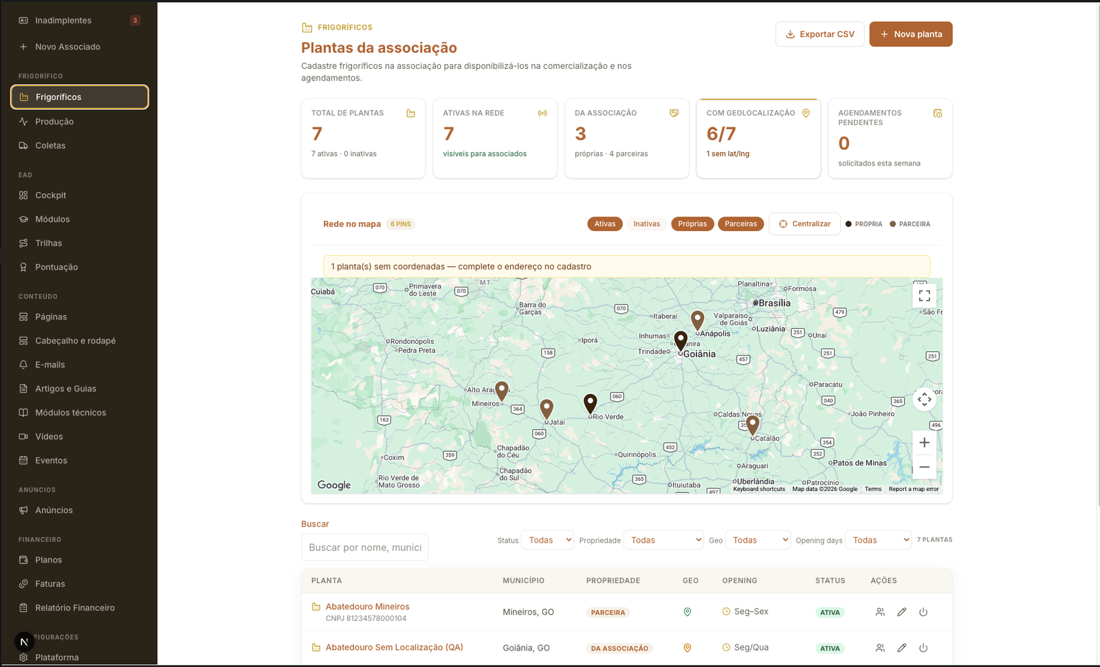 bÉêêh Frigorífico (Plant) — plantas da associação no mapa e na lista