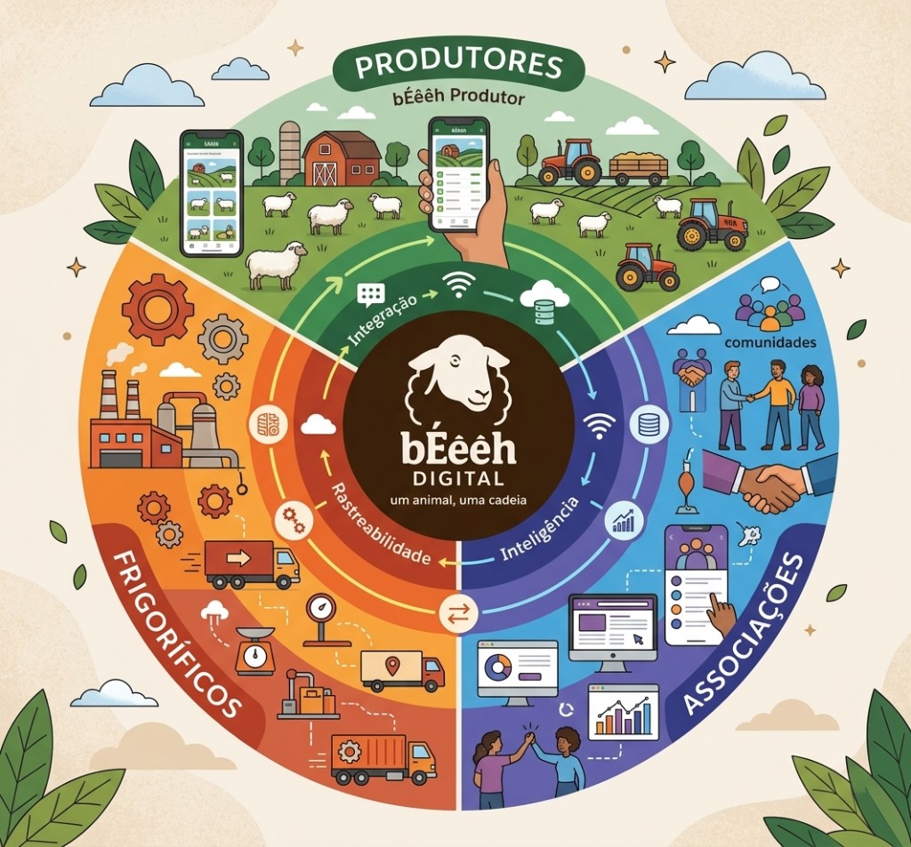 Mandala bÉêêh DIGITAL: centro da marca; produtores, associações e frigoríficos ligados por integração, inteligência e rastreabilidade