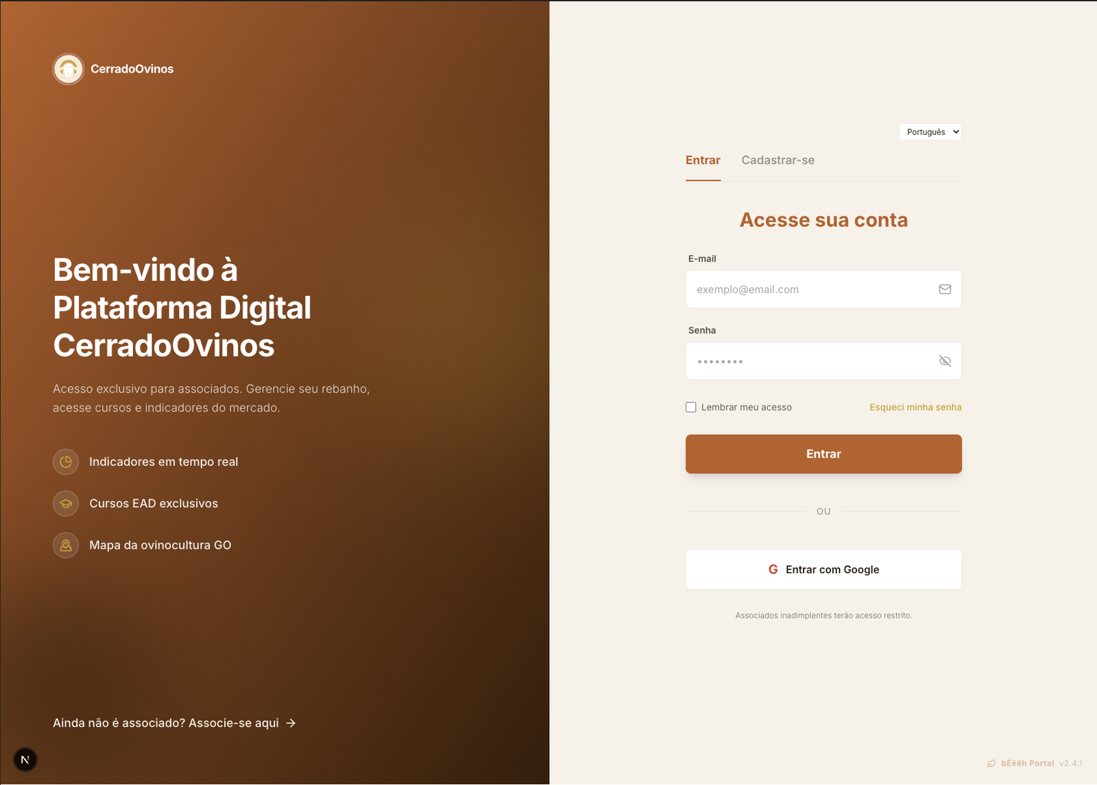 bÉêêh Portal (Associação) — login do associado na plataforma digital